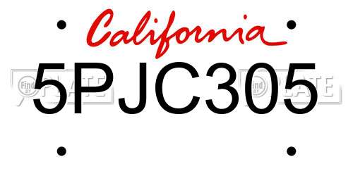 5PJC305 California License Plate