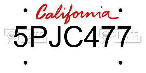 5PJC477 California License Plate