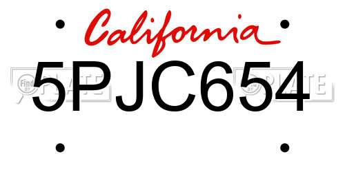 5PJC654 California License Plate