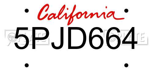 5PJD664 California License Plate
