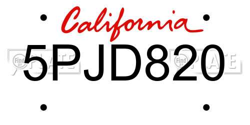 5PJD820 California License Plate