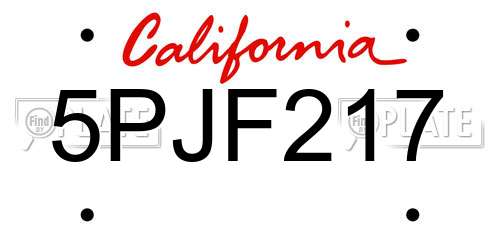5PJF217 California License Plate