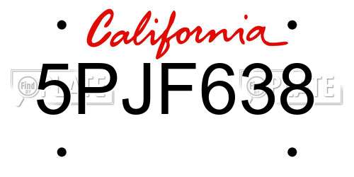 5PJF638 California License Plate