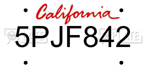 5PJF842 California License Plate