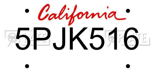 5PJK516 California License Plate