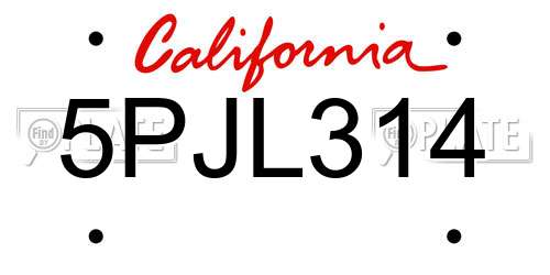 5PJL314 California License Plate