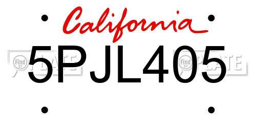 5PJL405 California License Plate