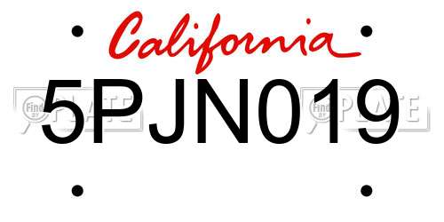 5PJN019 California License Plate