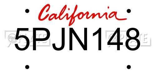 5PJN148 California License Plate