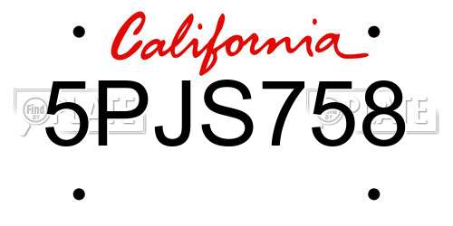 5PJS758 California License Plate