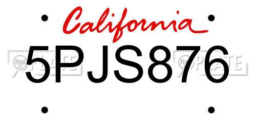 5PJS876 California License Plate
