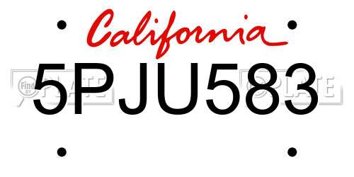 5PJU583 California License Plate