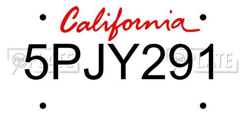 5PJY291 California License Plate