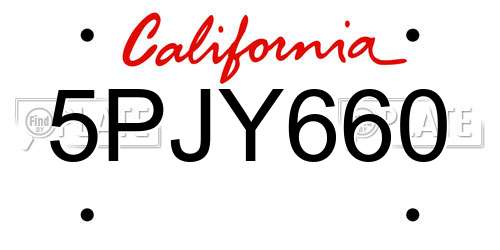 5PJY660 California License Plate