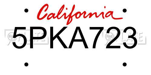 5PKA723 California License Plate