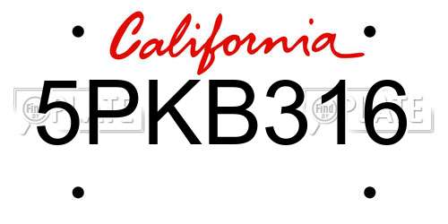 5PKB316 California License Plate