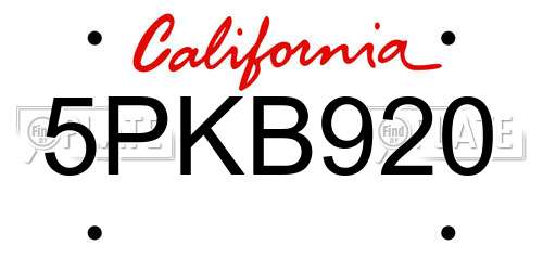 5PKB920 California License Plate
