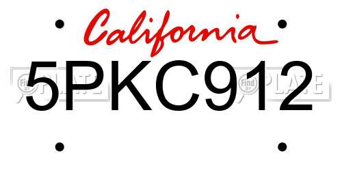 5PKC912 California License Plate