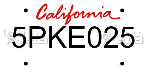 5PKE025 California License Plate