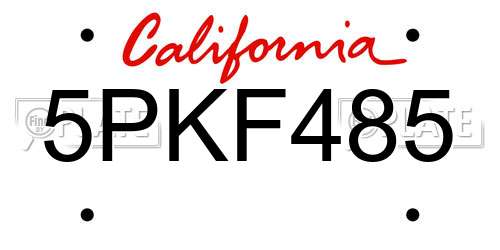 5PKF485 California License Plate