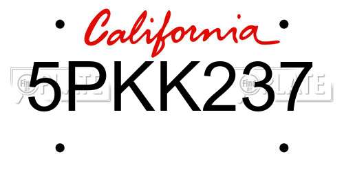 5PKK237 California License Plate