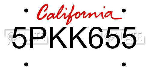 5PKK655 California License Plate
