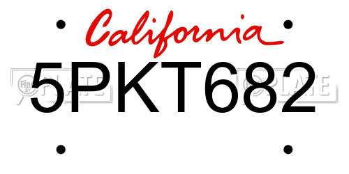 5PKT682 California License Plate