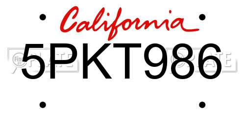 5PKT986 California License Plate