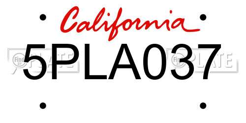 5PLA037 California License Plate