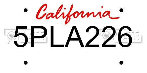 5PLA226 California License Plate