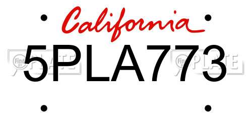 5PLA773 California License Plate