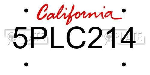 5PLC214 California License Plate