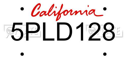 5PLD128 California License Plate