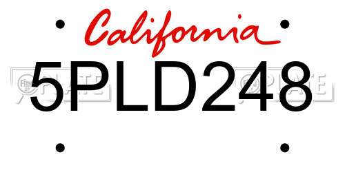 5PLD248 California License Plate