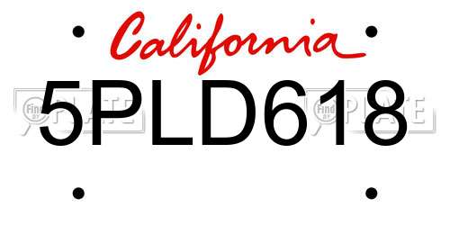 5PLD618 California License Plate