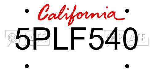 5PLF540 California License Plate