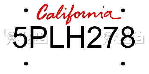 5PLH278 California License Plate