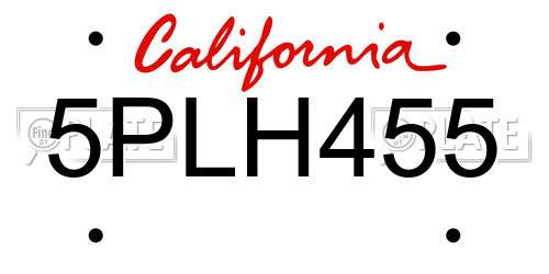 5PLH455 California License Plate