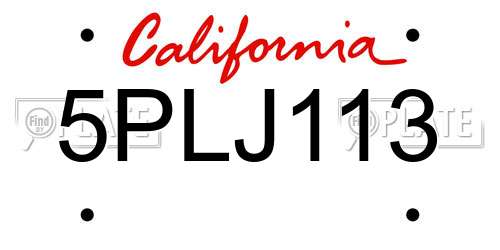 5PLJ113 California License Plate