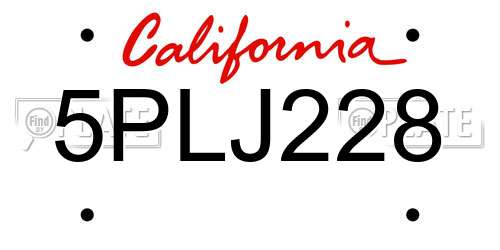 5PLJ228 California License Plate