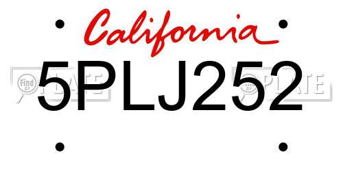 5PLJ252 California License Plate