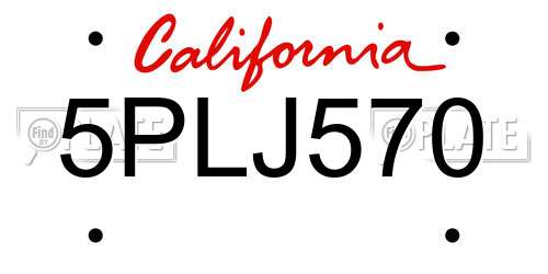 5PLJ570 California License Plate