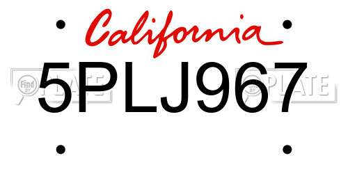 5PLJ967 California License Plate