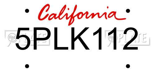 5PLK112 California License Plate