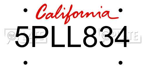 5PLL834 California License Plate