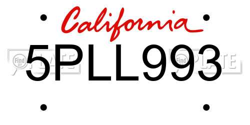 5PLL993 California License Plate