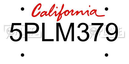 5PLM379 California License Plate
