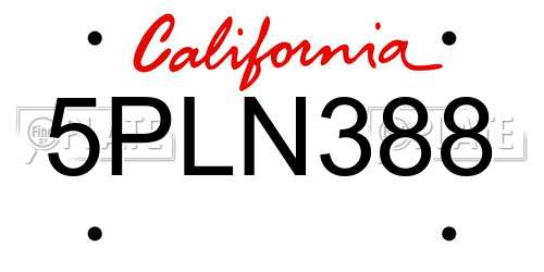 5PLN388 California License Plate