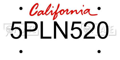 5PLN520 California License Plate