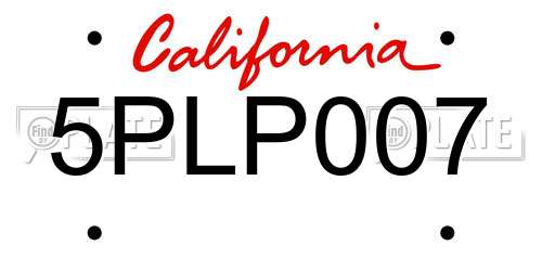 5PLP007 California License Plate